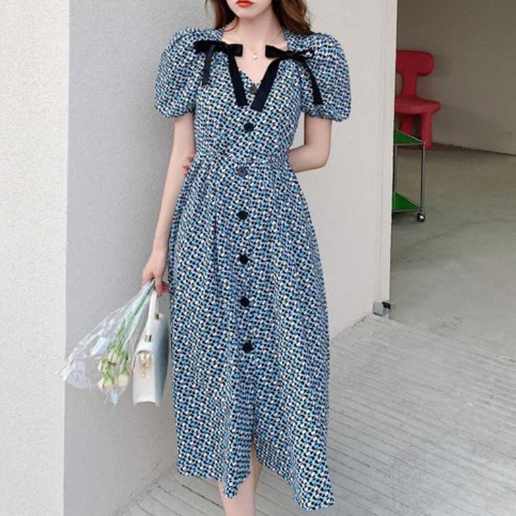 Summer Fashion Chic Sweet Bow V-Neck Floral Elegant Dress Puff Sleeve Print Retro Midi Party 210526, Photo color
Summer Fashion Chic Sweet Bow V-Neck Floral Elegant Dress Puff Sleeve Print Retro Midi Party 210526, Photo color