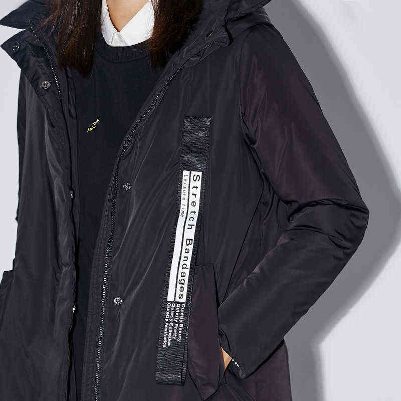 [winter sale for festival] Women Winter 90% White Duck Wide-waisted Letter Long Down Coat Hoodies Pocket 210527