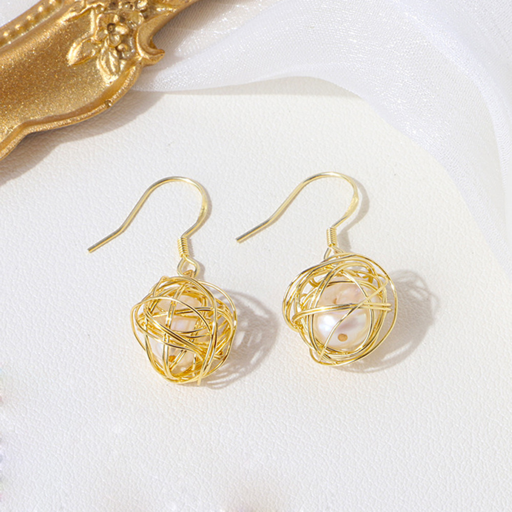 S925 Sterling Silver Pearl Dangle Earring Gold Plated Hollow Prevent Allergy Earrings for Women Gril Gift Freshwater Natural Pearls