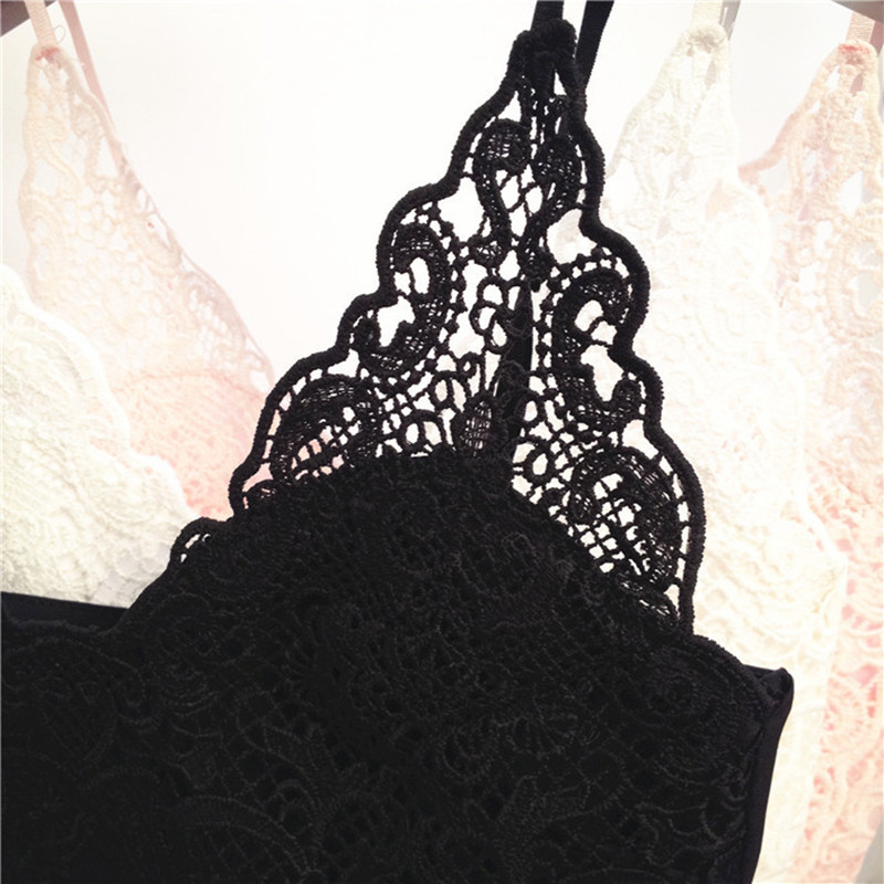 Lace Camisoles & Tanks Fitness Summer Women Cropped Cami Tops Strappy Bra Halter Crochet Bralette Bustier Corset Crop Top 210225