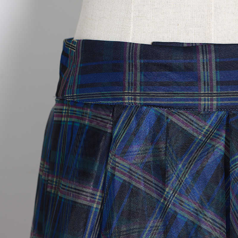 TWOTWINSTYLE Plaid Patchwork Mesh Women's Skirts High Waist Hit Color Elegant A Line Female Spring Fashion 210619