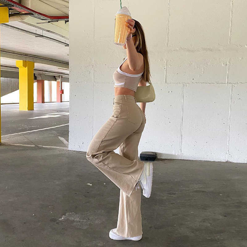 Fashion Loose Jean's High Waist Stretch Wide Legs Woman Pants Casual Comfortable Denim Mother 210809