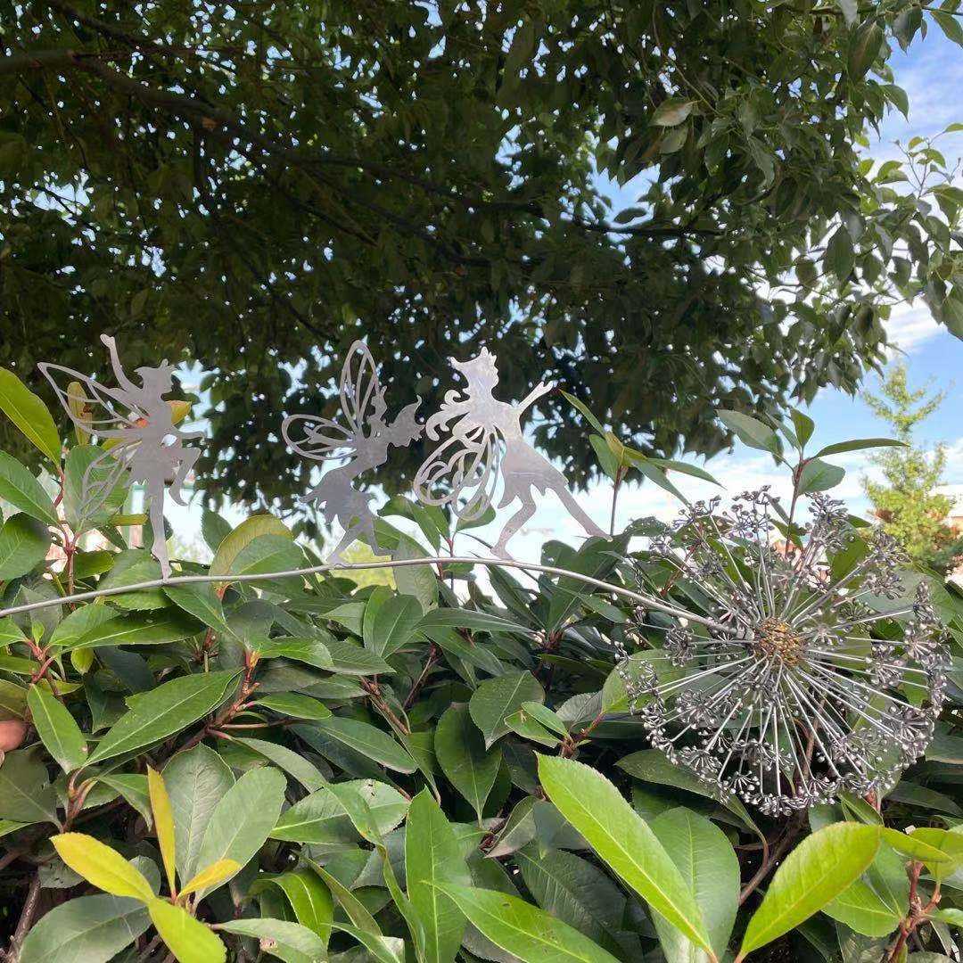 Garden Decorative Stake Fairies And Dandelions Dance Together Metal Yard Art Decor Lawn Landscape Sculpture Decoration 2109111898070