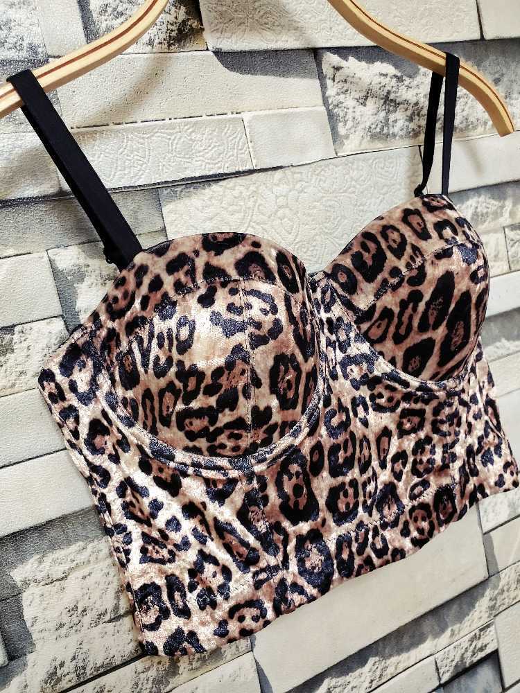 Women Sexy Leopard Print Velvet Short Bustier Crop Tops Outside Wearing Sleeveless High Waist Corset Camis K487 210527