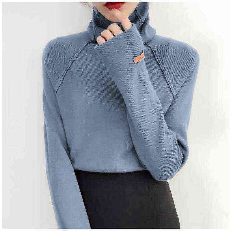 Turtleneck Thin Knitted Women's Sweater Outerwear Long Sleeve Slim Fit Solid Color Pullover Fashion Winter Women 211109