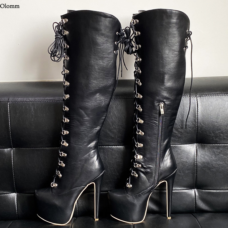 Rontic Handmade Women Winter Platform Knee Boots Lace Up Sexy Stiletto Heels Round Toe Black Club Unisex Shoes Plus US Size -20, D3285 black
Rontic Handmade Women Winter Platform Knee Boots Lace Up Sexy Stiletto Heels Round Toe Black Club Unisex Shoes Plus US Size -20, D3285 black
