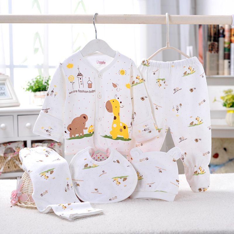 5PCS baby girl clothes 0-3M Spring summer print cartoon newborn clothing gift set cotton baby boy clothes baby outfit 210226