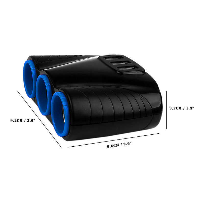 3 Ways Auto Sockets Car Cigarette Lighter Adapter Lighter Splitter Lighter 5V 3.1A Output Power 3 USB Car Charger 12V/24V
