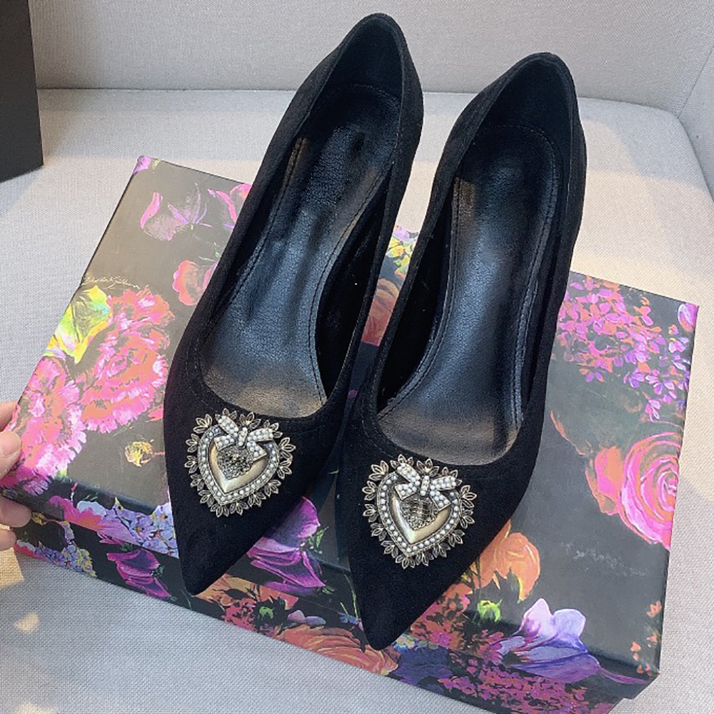 Designer Women Dress Shoes Plush Fur High Heels Upper Metal Heart Bee Bow Trim With Box