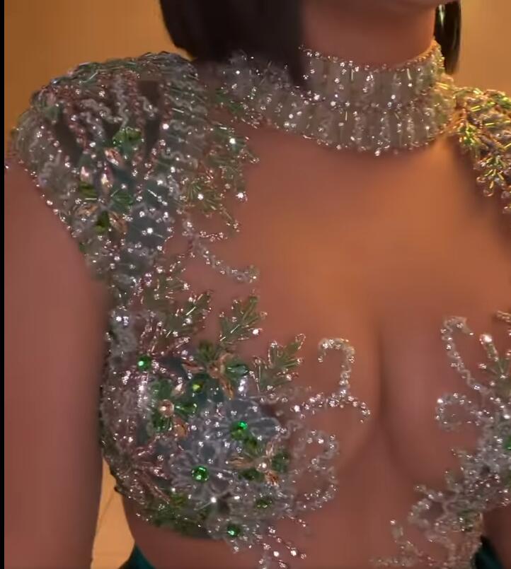 Plus Size Arabic Aso Ebi Green Luxurious Sexy Prom Dresses Beaded Crystals High Neck Evening Formal Party Second Reception Gowns Dress ZJ504