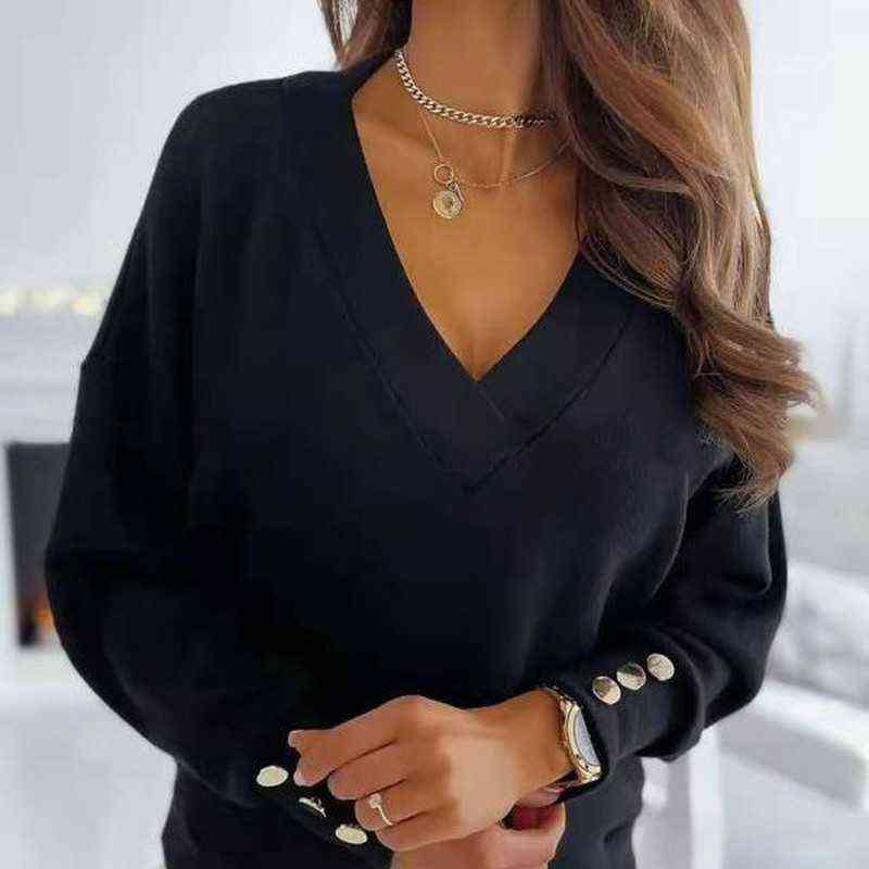 Spring Long Sleeve Knitted Sweater Women V-neck Jumper Sweaters for Women Button Loose Office Lady Casual Pullover 211109