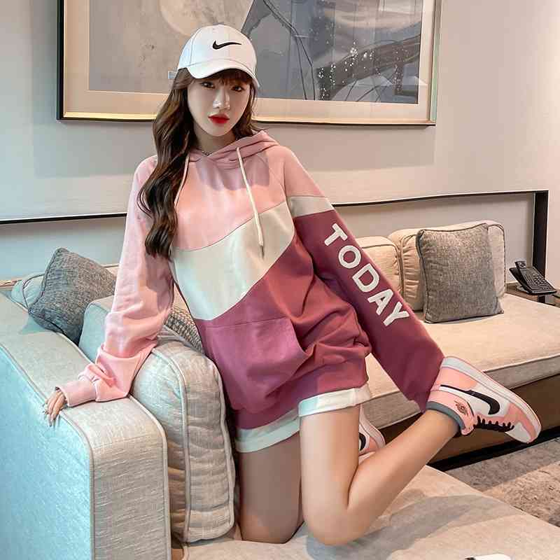 21 autumn new women's sweater college style ins net RED HOODED loose cotton Pullover bottomed shirt color matching, Pink
21 autumn new women's sweater college style ins net RED HOODED loose cotton Pullover bottomed shirt color matching, Pink