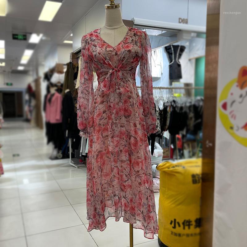 Casual Dresses 2021 Summer Spring Silk Dress Women Fashion Sleeveless Flower Printed +Belt Lantern Sleeve Cardigan Suit, Green 
Casual Dresses 2021 Summer Spring Silk Dress Women Fashion Sleeveless Flower Printed +Belt Lantern Sleeve Cardigan Suit, Green