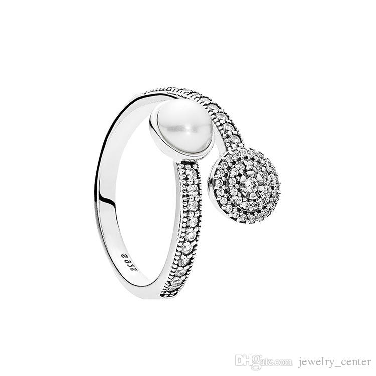 White Crystal Pearl Luminous Glow Ring Original Box for Pandora 925 Sterling Silver luxury designer jewelry women rings Set