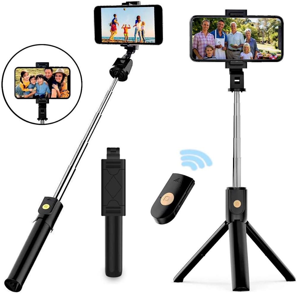 Wireless Bluetooth-compatible Selfie Stick Foldable Mini Tripod Expandable Monopod with Remote Control