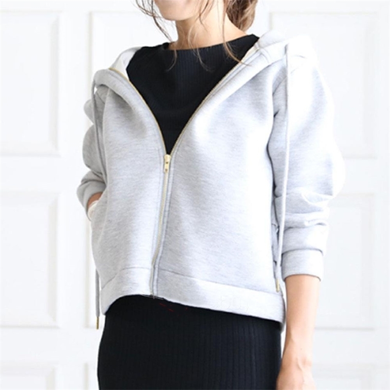 Autumn Women Hoodie Japan Style Ruffles Short Coats Zipper Hooded Falbala Solid Outwear Japan Ladies Sweatshirt Casual Top 201209