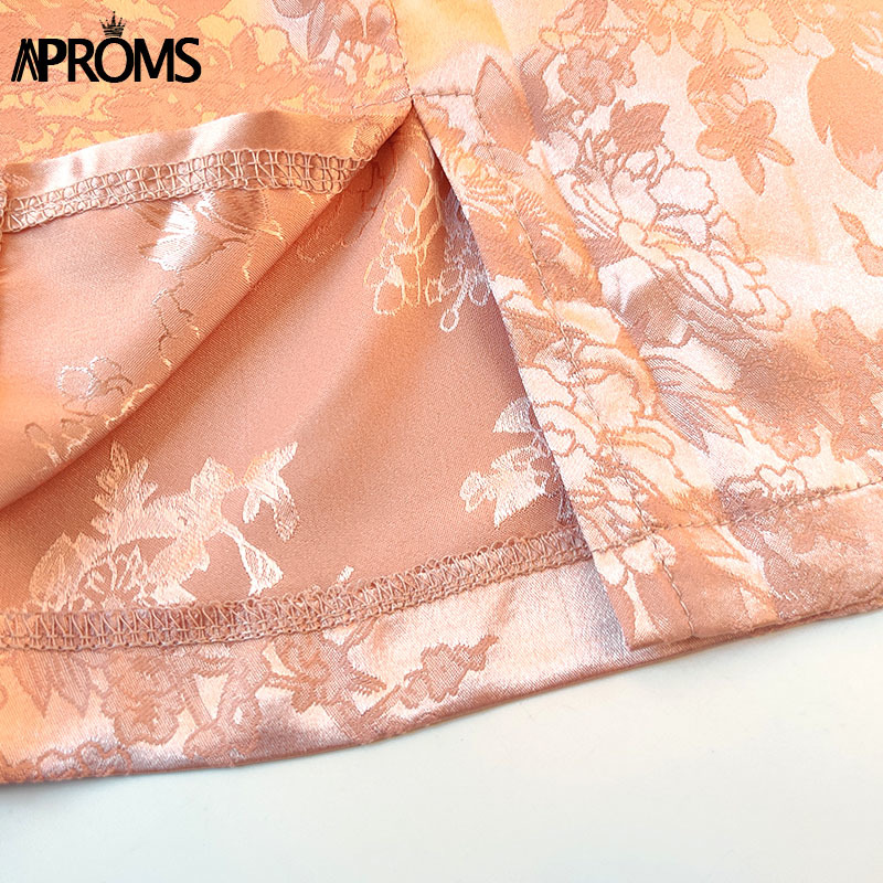 Aproms Soft Satin Side Split Black Mini Skirts Women Summer Floral High Waist A-line Short Skirt Female Back Zipper Bottoms 210306