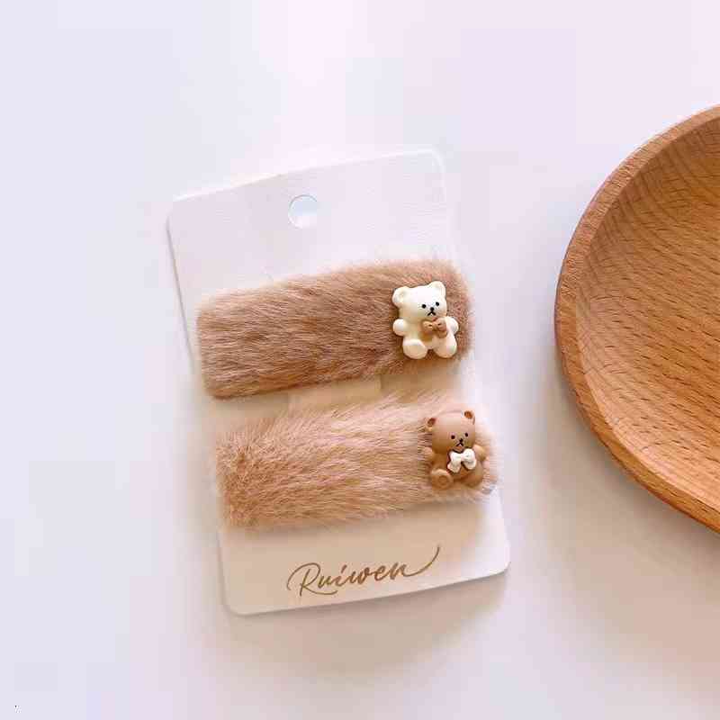 Hair Accessories Autumn and Winter Milk Coffee Color Lovely Plush Small Children's Bb Clip Hairpin Versatile Soft Girl