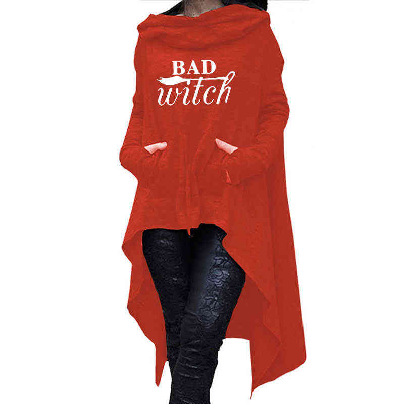 Women hoodies Long Irregular bad witch Tops Kawaii Femmes Sweatshirts Pattern Funny Cotton Cropped Oversize Hoodies dress 211104wtt