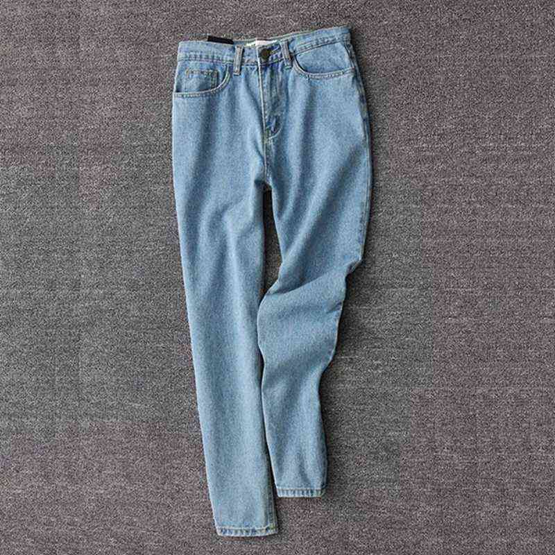 Vintage ladies boyfriend jeans for women mom high waisted blue casual pencil trousers korean streetwear denim pants 211129