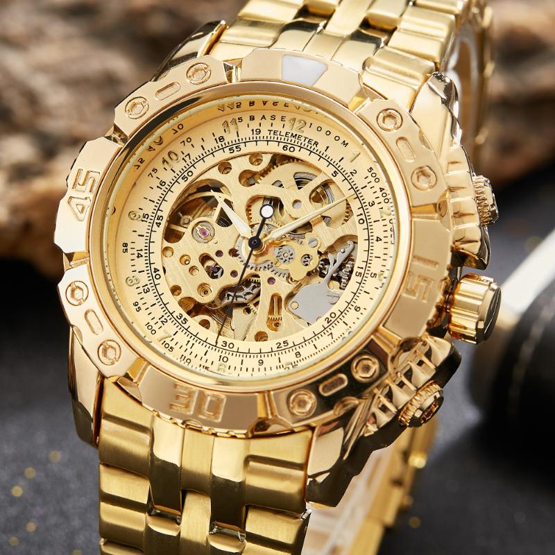 Luxury Gold Mechanical Watch Men Creative Automatic Self Winding Black Silver Stainless Steel Male Wristwatch Relogio Masculine, M185-2
Luxury Gold Mechanical Watch Men Creative Automatic Self Winding Black Silver Stainless Steel Male Wristwatch Relogio Masculine, M185-2