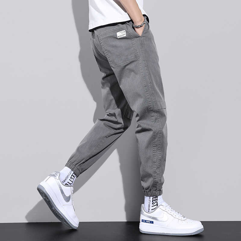 Spring Autumn Cargo Pants Men's Trendy Outdoor Ankle Banded Pant Loose Elastic Waist Overalls Harem Trousers Large size M-4XL 210930