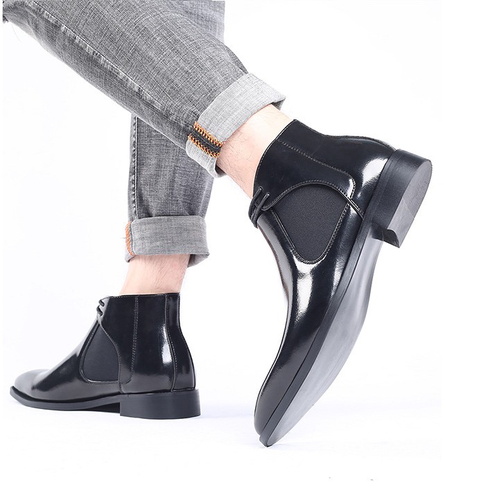 Spring Fashion Leather Men Boots Convenient Zip Pointed Toe Business Dress Shoes Mens Black Brown Ankle Boot