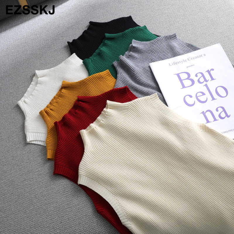 Autumn SPRING Solid elegant sleeveless Sweater Pullovers Women turtleneck fashion female basic knit Jumpers top 211018