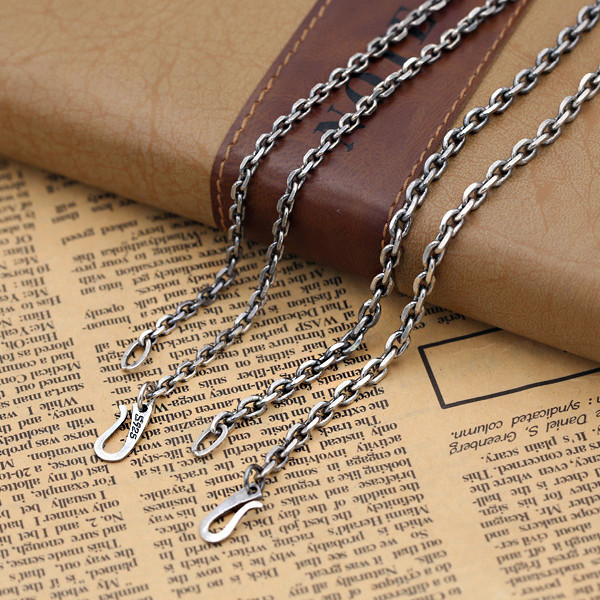 925 sterling silver link chain necklaces 4mm width high quality American European Hip-hop handmade designer punk gothic antique luxury jewelry accesso