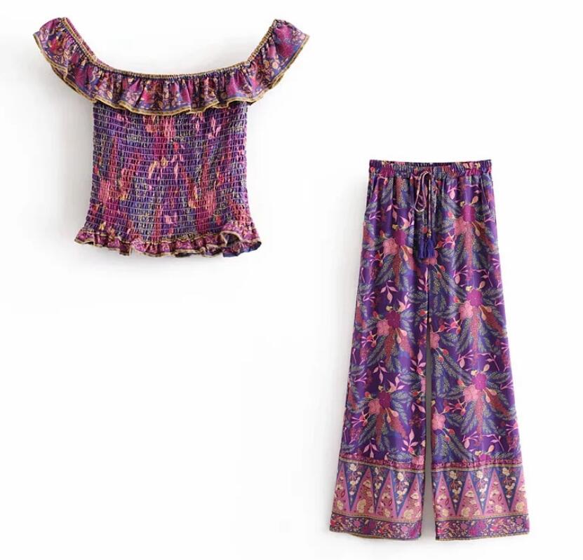 New Bohemian Ruched Elastic Slash neck floral Print Pullover Shirt Brown Women Tide Bow Elastic Waist Pants 2 Pieces Set, White
New Bohemian Ruched Elastic Slash neck floral Print Pullover Shirt Brown Women Tide Bow Elastic Waist Pants 2 Pieces Set, White
