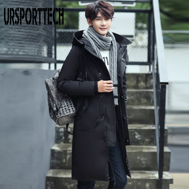 URSPORTTECH Winter Warm Long Down Jacket Men Casual Clothing Outwear Hooded Down Jackets Male Thick Down Coat Plus Size 5XL 201225