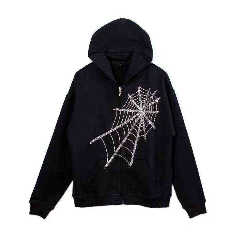 QWEEK Emo Grunge Tracksuit Black Gothic Zip Up Hoodies Women Autumn Dark Academia Spider Web Coat Punk Sweatshirts Alt Clothes 211108