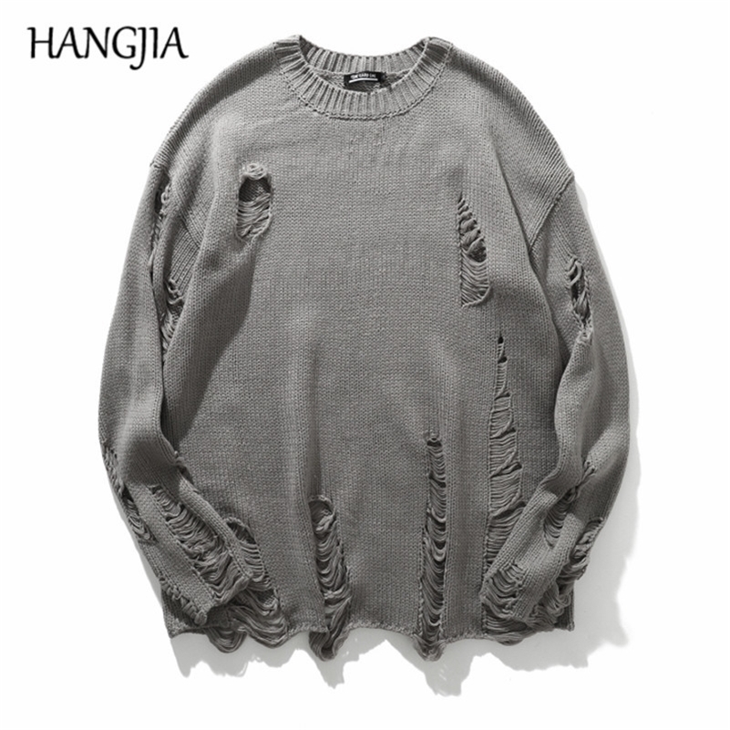 Wash Hole Ripped Knit Sweaters Men Women Streetwear Hip Hop Pullovers Jumper Fashion Oversized All-match Men Winter Clothes 201022