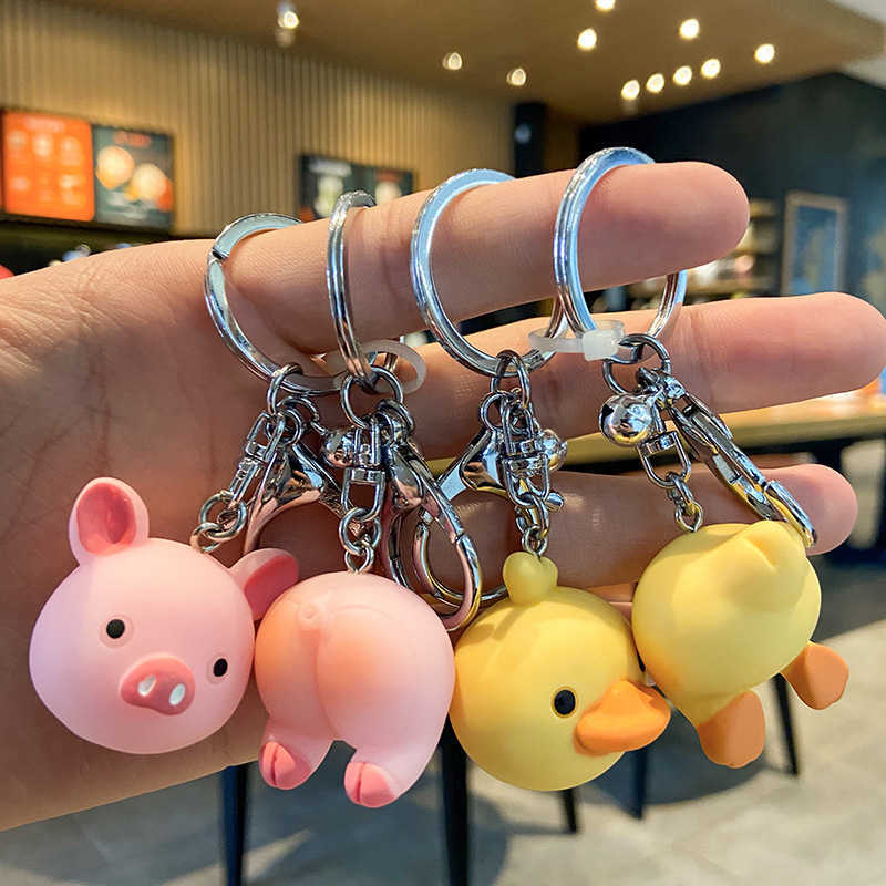 Cute Key Chain Wholesale Creative Little Yellow Duck Resin Doll Couple Diy Female Cartoon Mobile Phone Pendant Keychain Pouch G1019