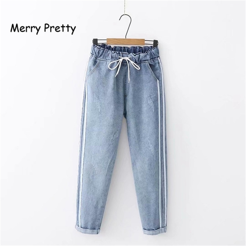 Merry Pretty Harajuku Women 2 piece Set Cotton Sweet Sweatshirt Peach Embroidery White Hoodies and strawberry denim pants sets 201212