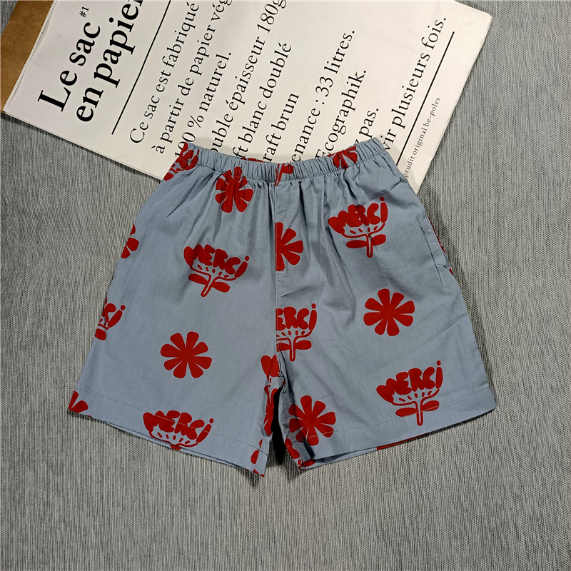 Summer new boys and girls children's and children's shorts, splash ink puppy cherry print cotton shorts pocket elastic shor 210308
