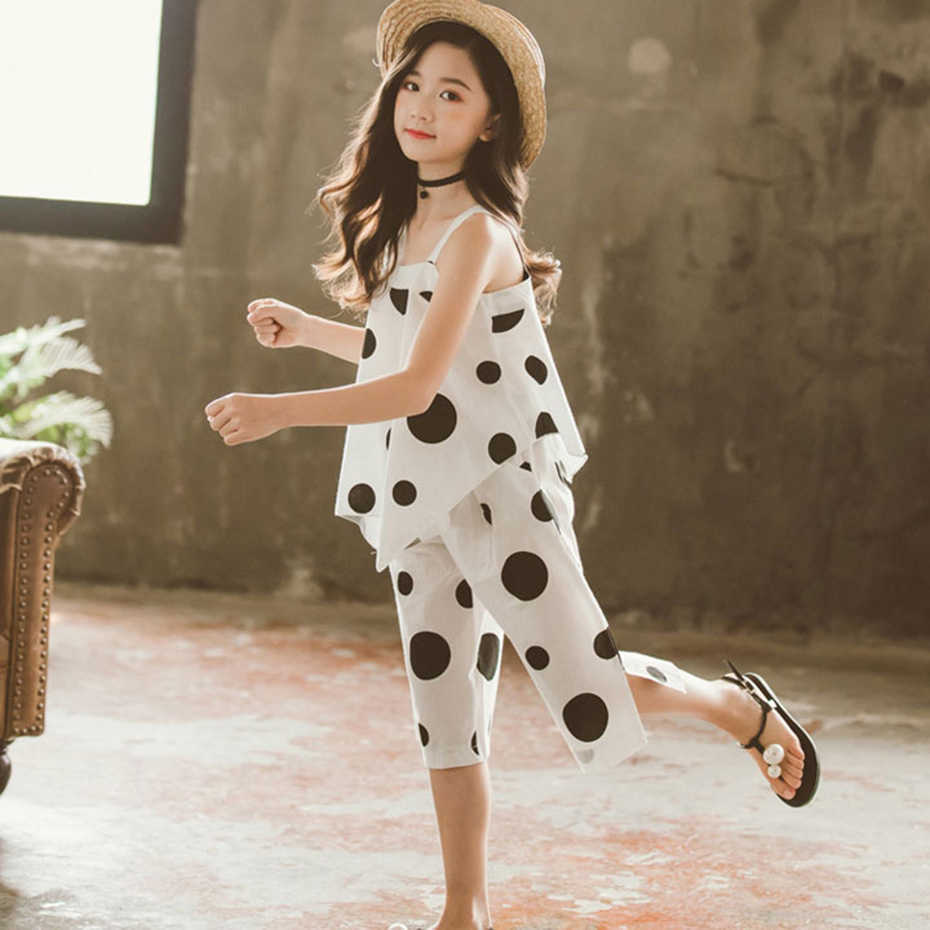Big Girls Clothes Dot Vest + Pants 2PCS Sets Clothing Fashion Teenage Children'S Summer For 210527
