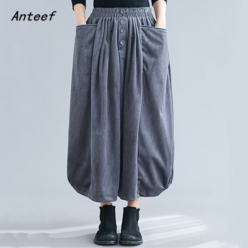 corduroy plus size vintage 2021 high waist clothes autumn winter casual loose long skirts womens skirt women streetwear 210309