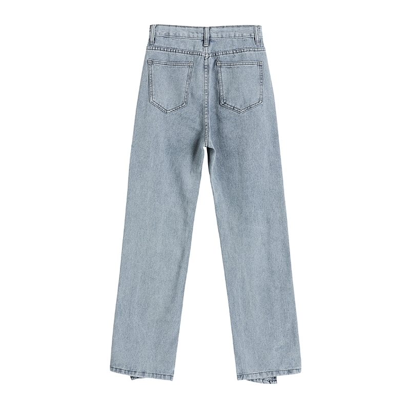 High Waist Jeans For Women Vintage Long Denim Pants Female All-match Korean Style Casua Solid Straight Trousers 210922