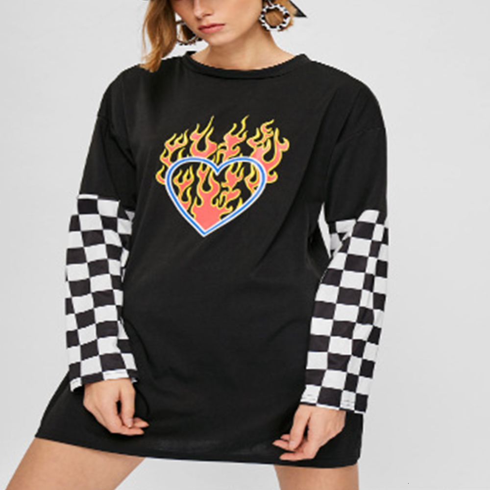 2021 New Women Plaid Patchwork Long Sleeve Flaming Heart Print Sweatshirt Autumn Black Checkboard Pullover Hoodies Kbnw, As picture
2021 New Women Plaid Patchwork Long Sleeve Flaming Heart Print Sweatshirt Autumn Black Checkboard Pullover Hoodies Kbnw, As picture