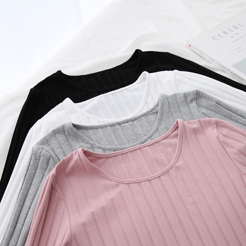 Basic Cotton Ribbed Tops Tees With Thumb Hole Women Long Sleeve Tee Shirts Essential Layering T Shirt Femme S,M,L T200110