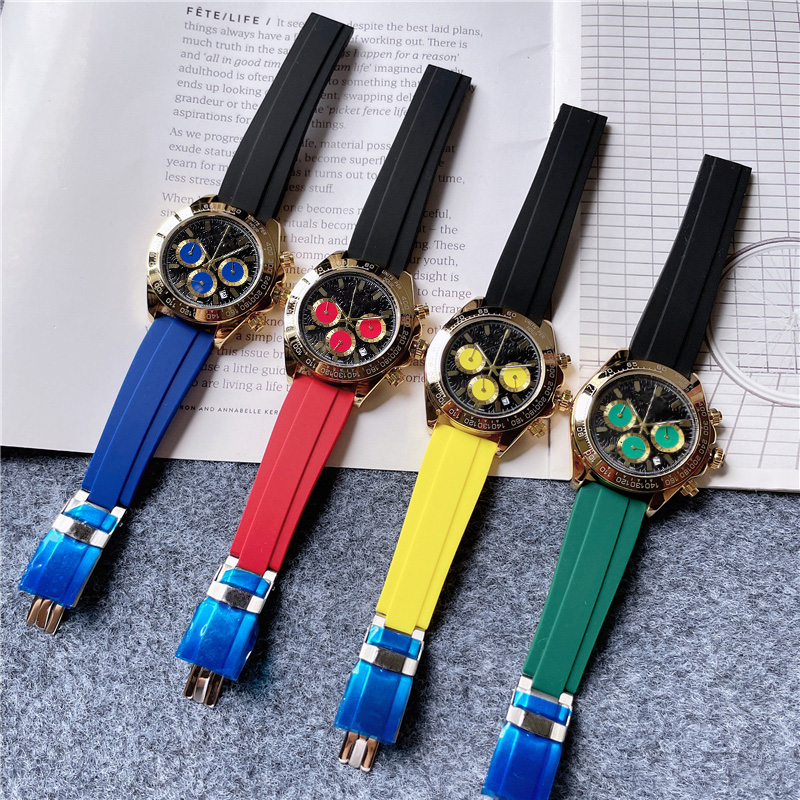 Brand Watches Men Multifunction 3 Dials Style Colorful Rubber Strap Good Quality Quartz Wrist Watch Small Dials Can Work X199, Gold red black
Brand Watches Men Multifunction 3 Dials Style Colorful Rubber Strap Good Quality Quartz Wrist Watch Small Dials Can Work X199, Gold red black