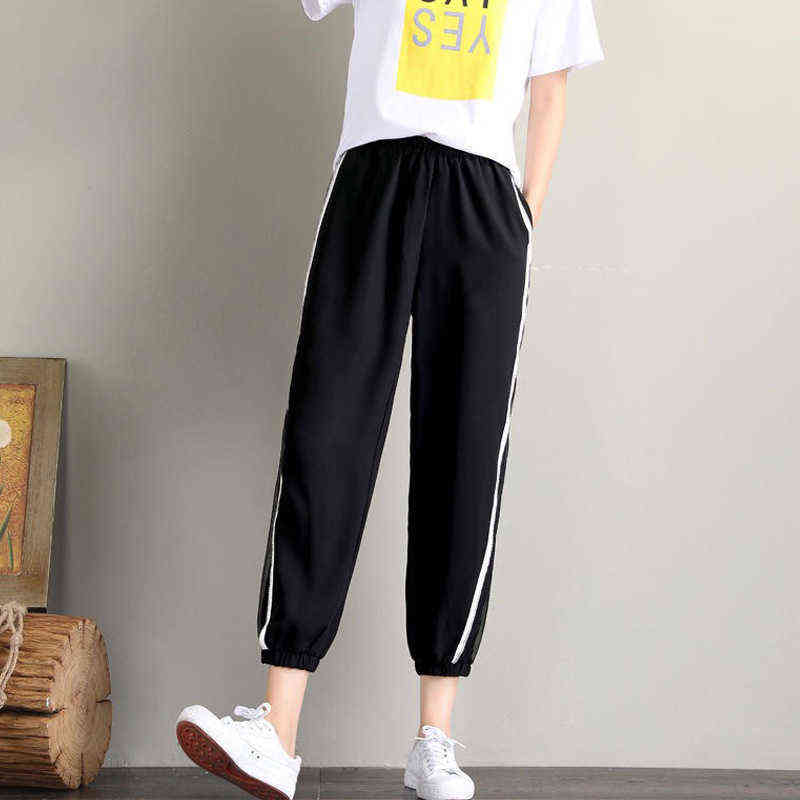 Summer Sexy Mesh Woman Pants Korea High Waist Thin Casual Black Baggy Harem Women Plus Size Trousers Pantalones 211115