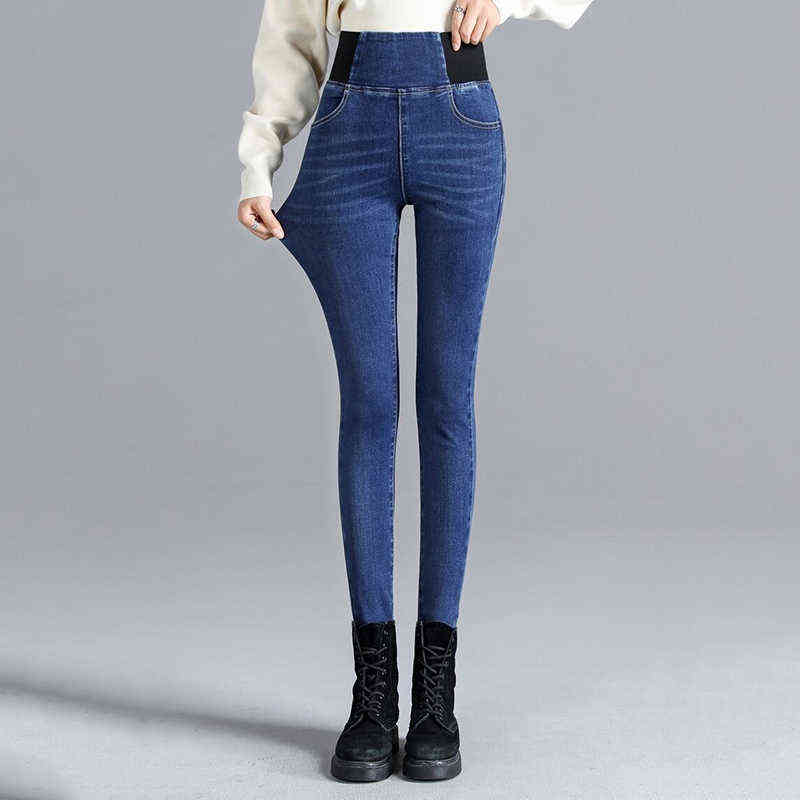 Vintage High waist skinny denim pencil pants Women's large size casual Stretch jeans female Elastic wais street wear trousers 211111