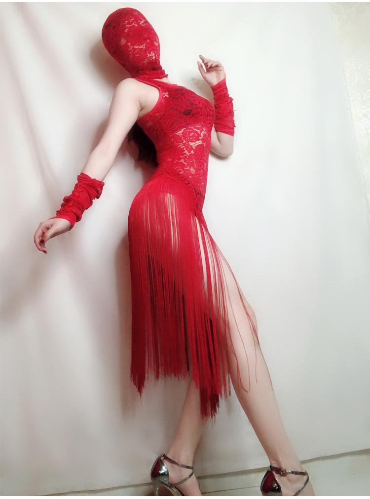 Women New Sexy Red Mesh Perspective Tassel Bodysuit Singer Nightclub Party Pole Dance Costume Festival Teams Performance Wear