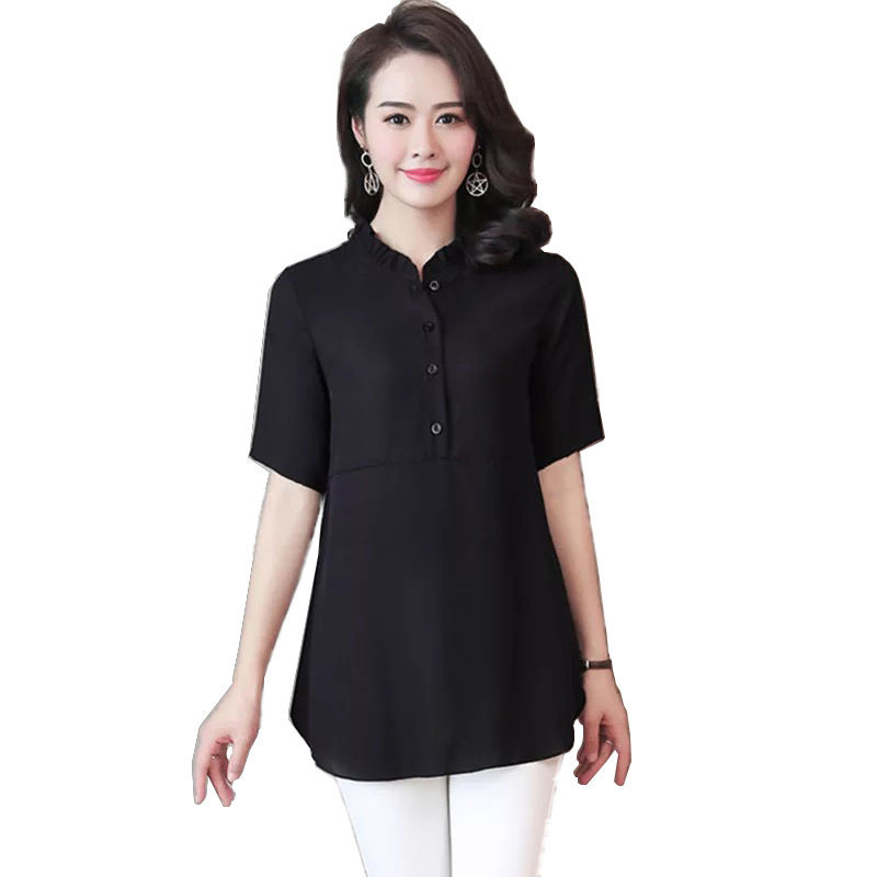 Women Spring Summer Style Blouses Shirts Lady Casual Stand Collar Short Sleeve Polka Dot Printed blusas Tops DF3733 210225