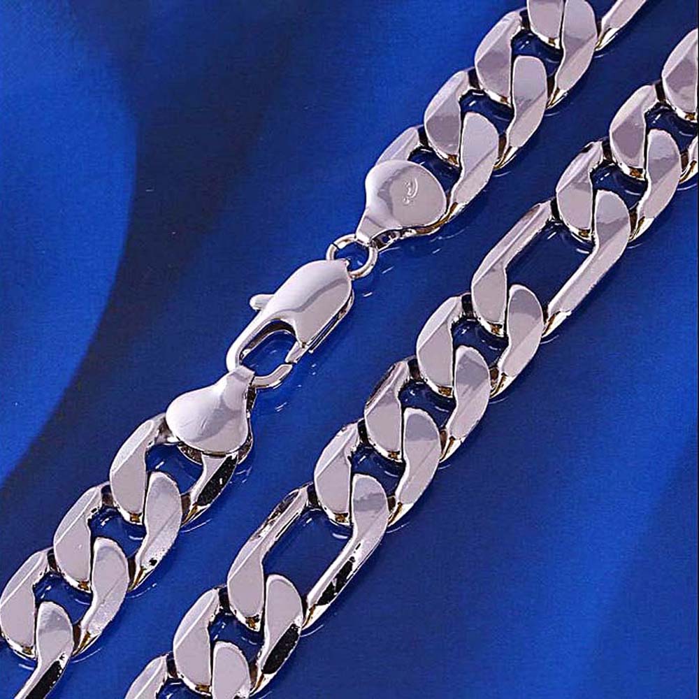 12MM Width 925 Silver Men Neck Chain Necklace Jewelry Fashion 1830 inch Length Men039s High Quality Curb Cuban Jewerly Gift Fa