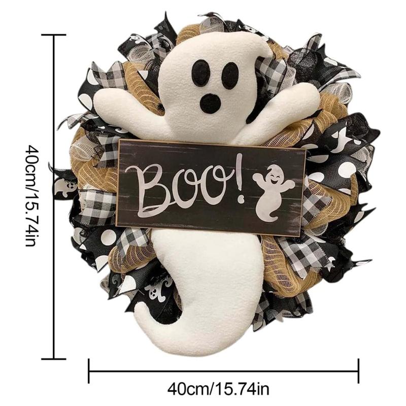 Decorative Flowers Wreaths Halloween Wreath Farmhouse Ghost Outdoor Front Door Indoor Wall Decor BOO Garland Pendant For Home2222191