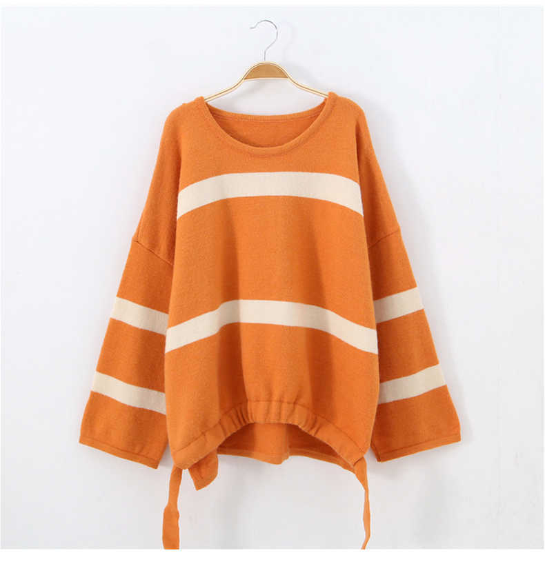 H.SA Women Pullover Sweaters Flare Sleeve Green Knit Pull Jumpers Striped Colorful Knitwear Sweater Fall Korean sueter feminino 210716