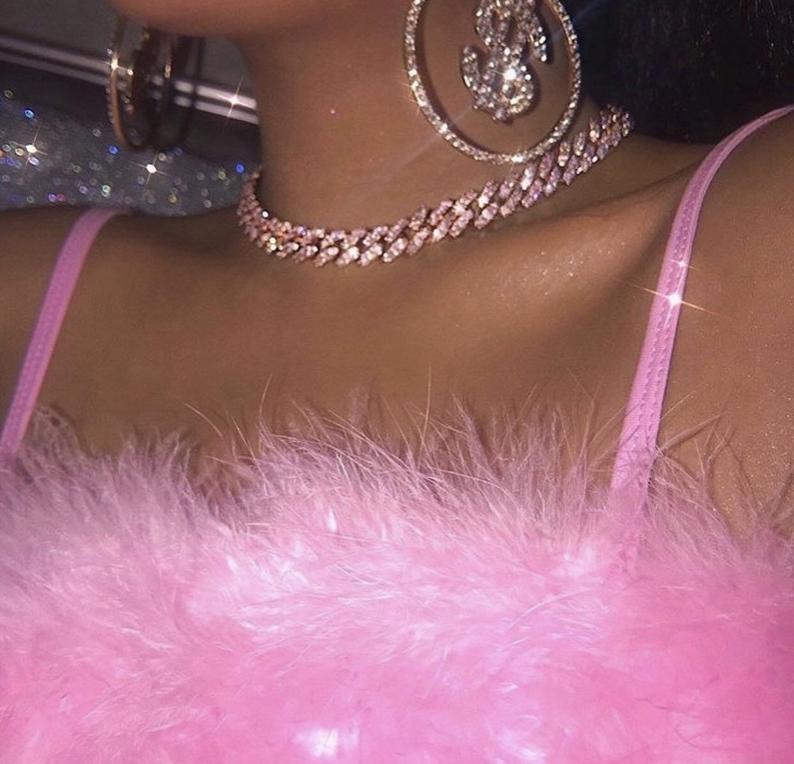 2021 new 9MM iced out bling cz Miami cuban link chain Two tone pink blue cz choker necklace silver color women fashion jewelry